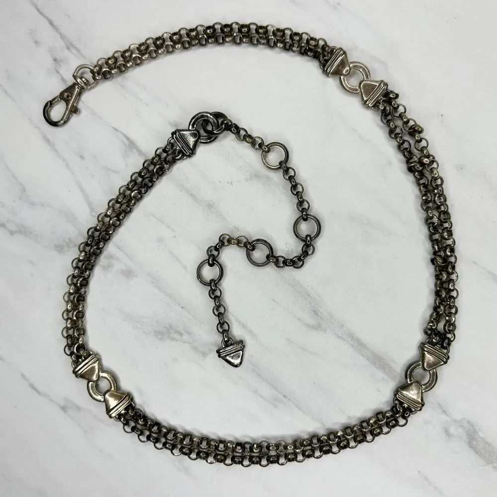 Silver Tone Rolo Chain Belt Triangle Accents S/M ✨